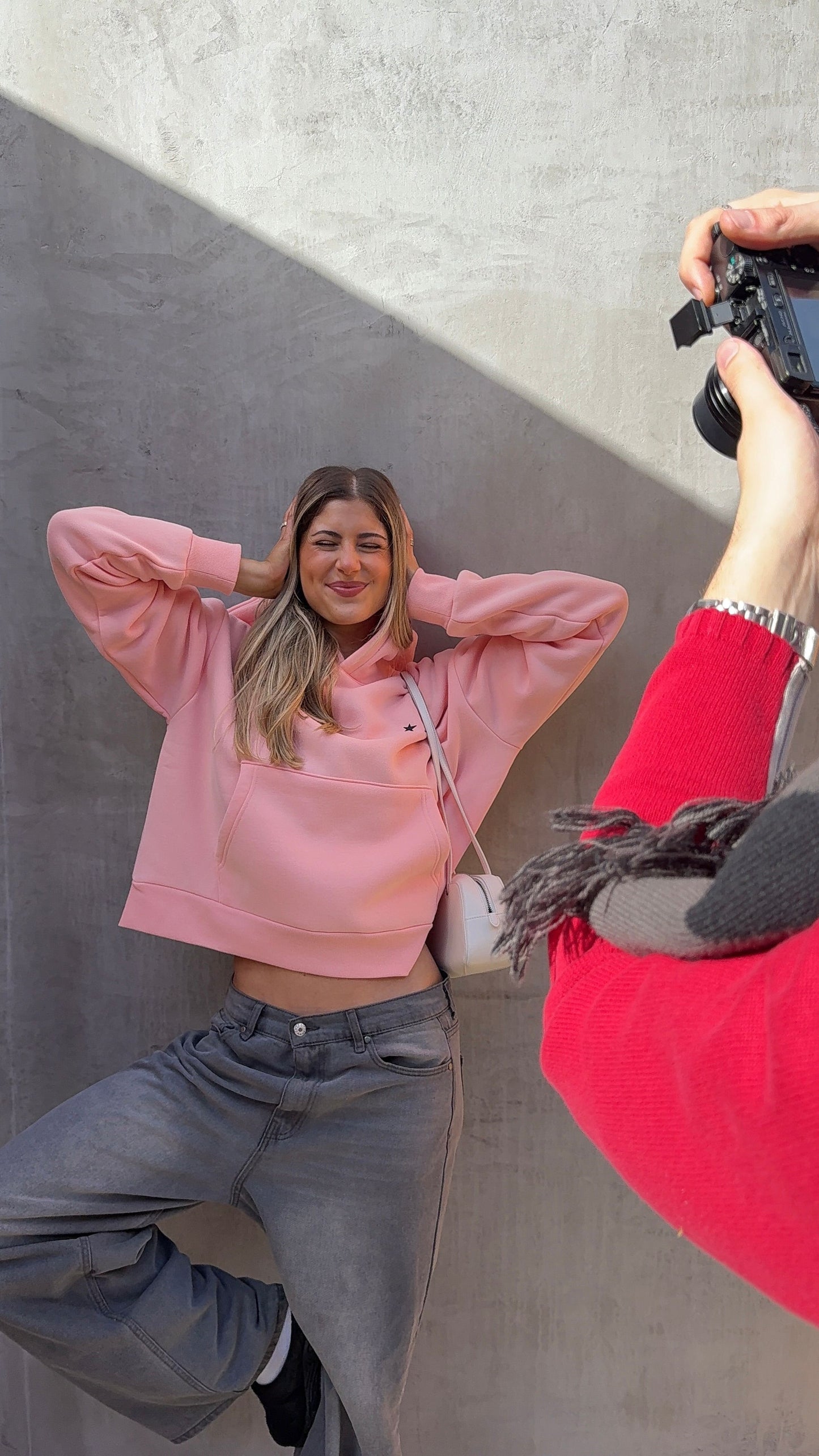 Boxy hoodie in 'Star' pink