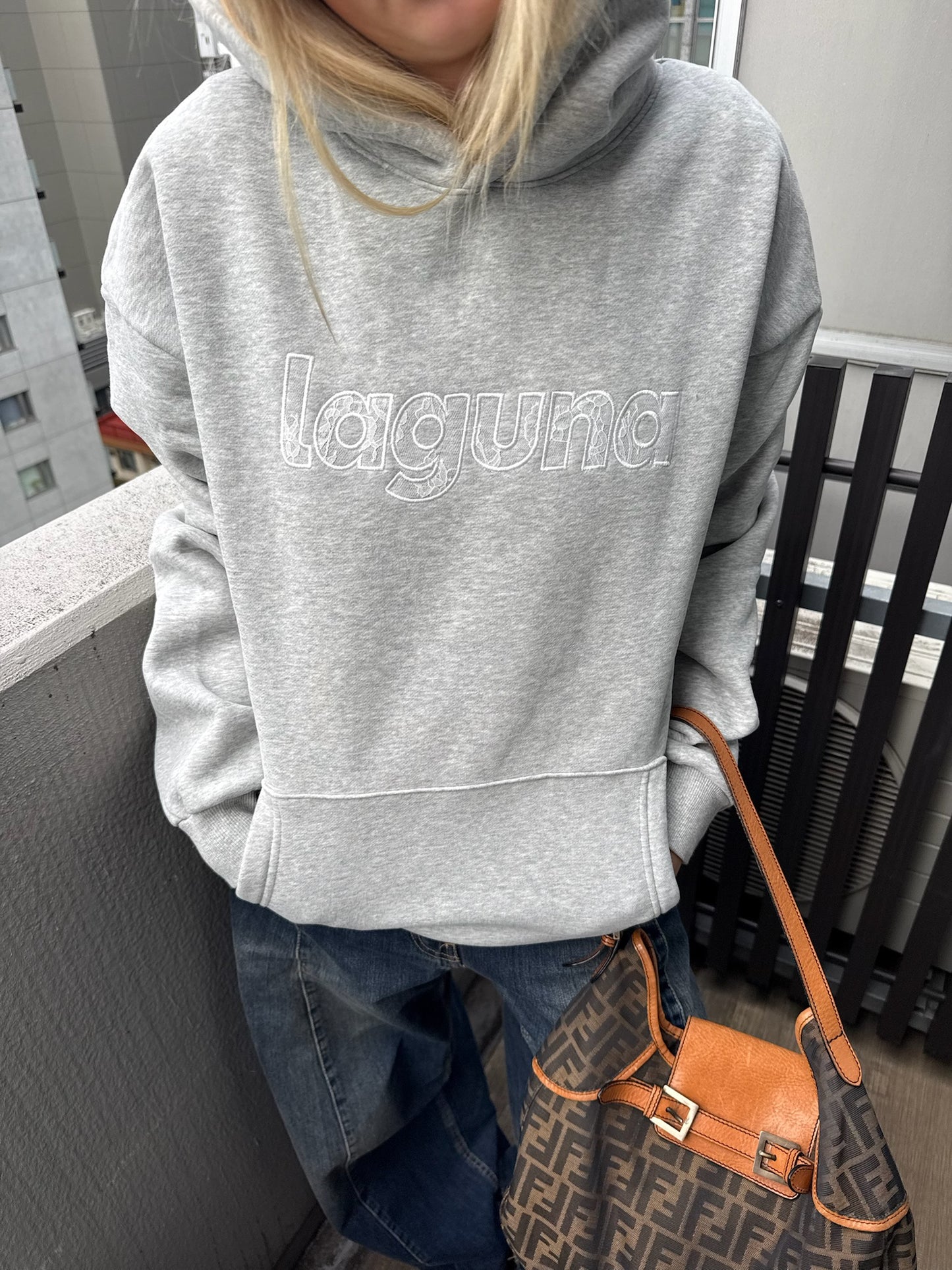 Lace hoodie in 'stone'