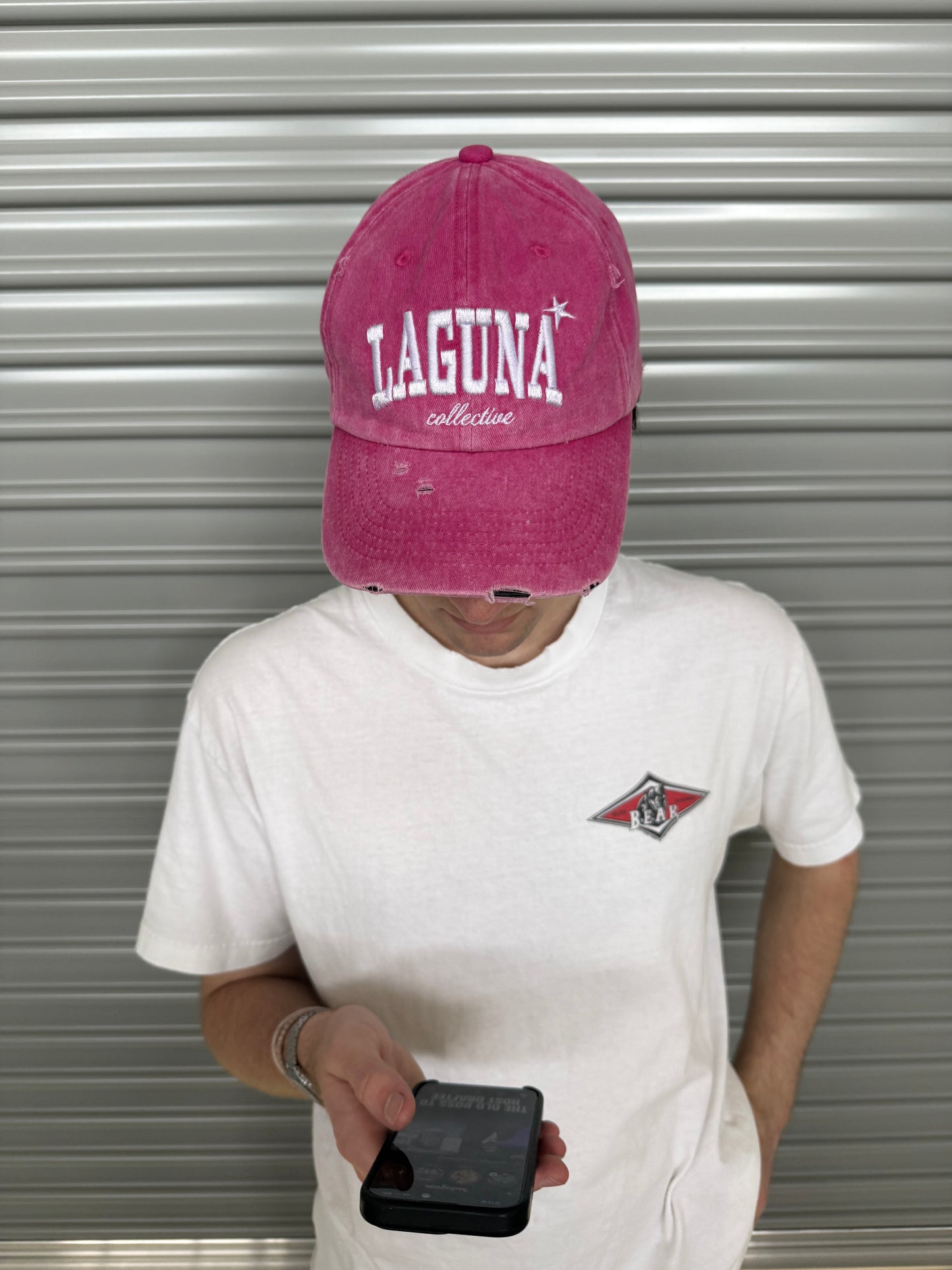 Vintage Denim College Cap in 'Pink'