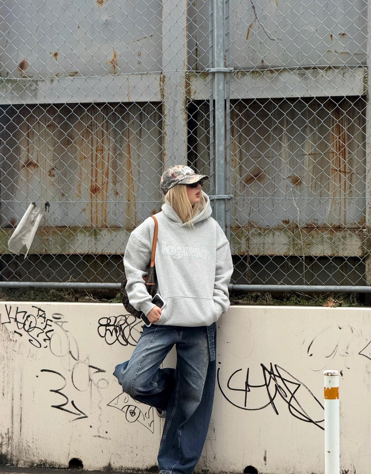 Lace hoodie in 'stone'