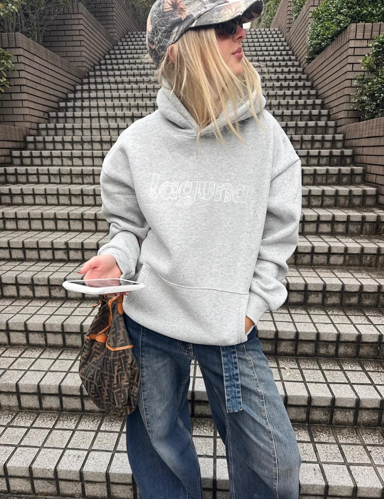 Lace hoodie in 'stone'