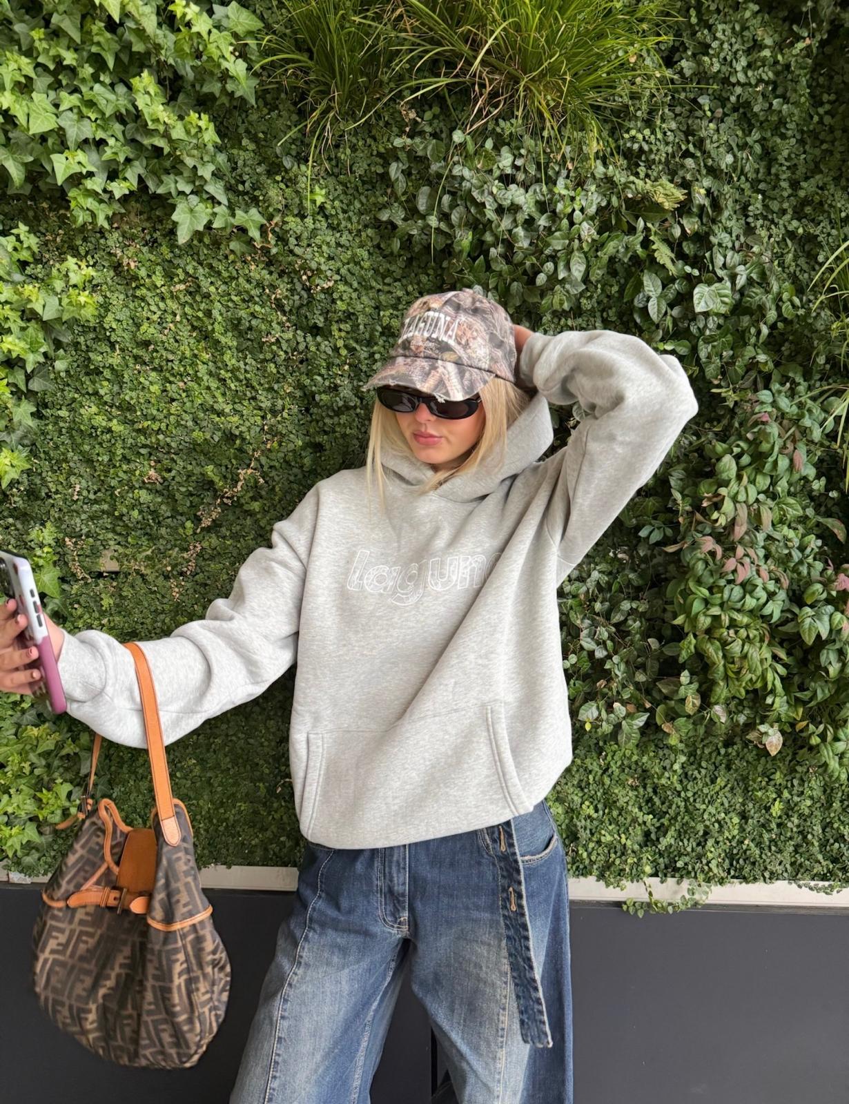 Lace hoodie in 'stone'