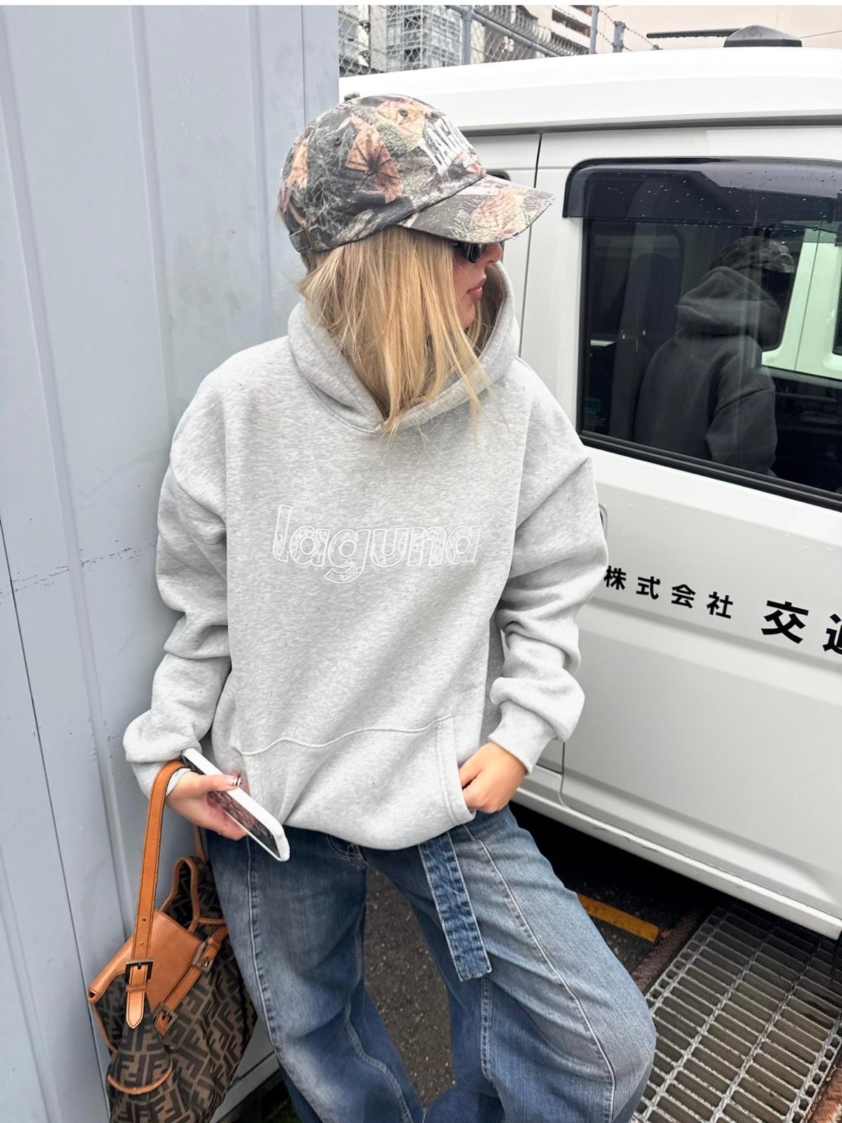 Lace hoodie in 'stone'