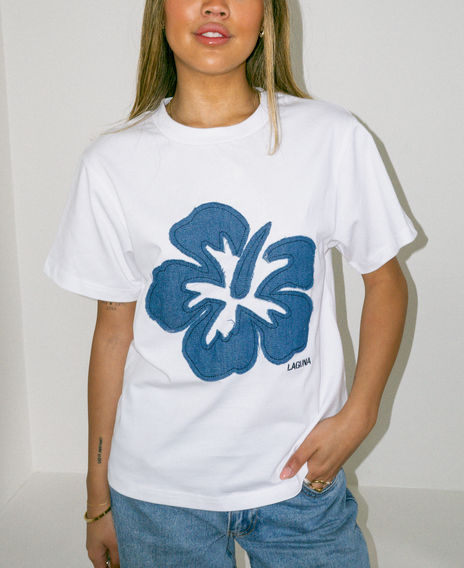 Vintage Denim Baby Tee in 'Hibiscus'