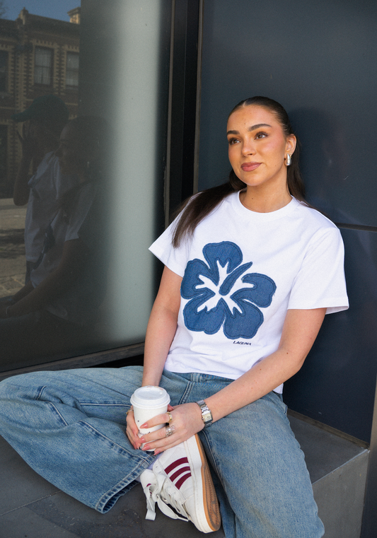 Vintage Denim Baby Tee in 'Hibiscus'