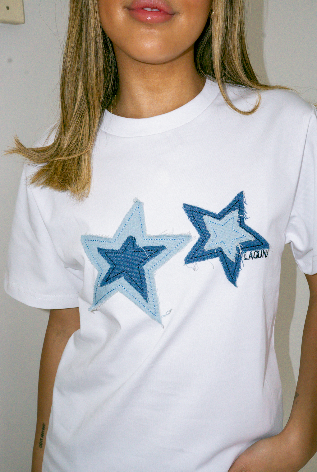 Vintage Denim Baby Tee in 'Double star'