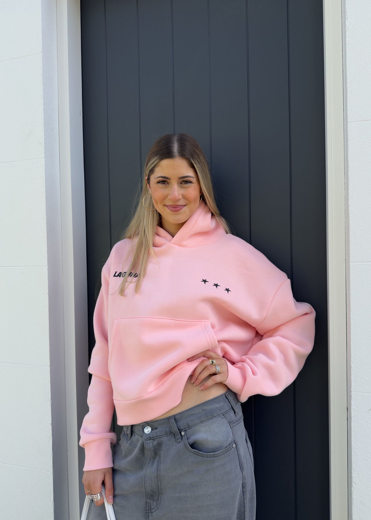 Boxy hoodie in 'Star' pink